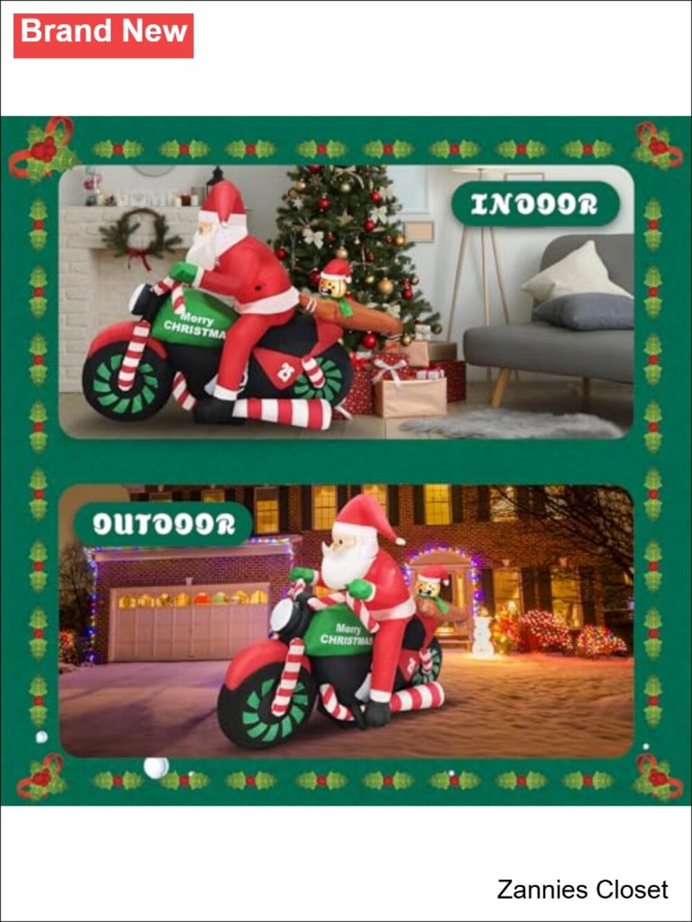 π 6FT Christmas Inflatable Santa Riding Motorcycle with Gingerbread Man LED - Picture 5 of 6